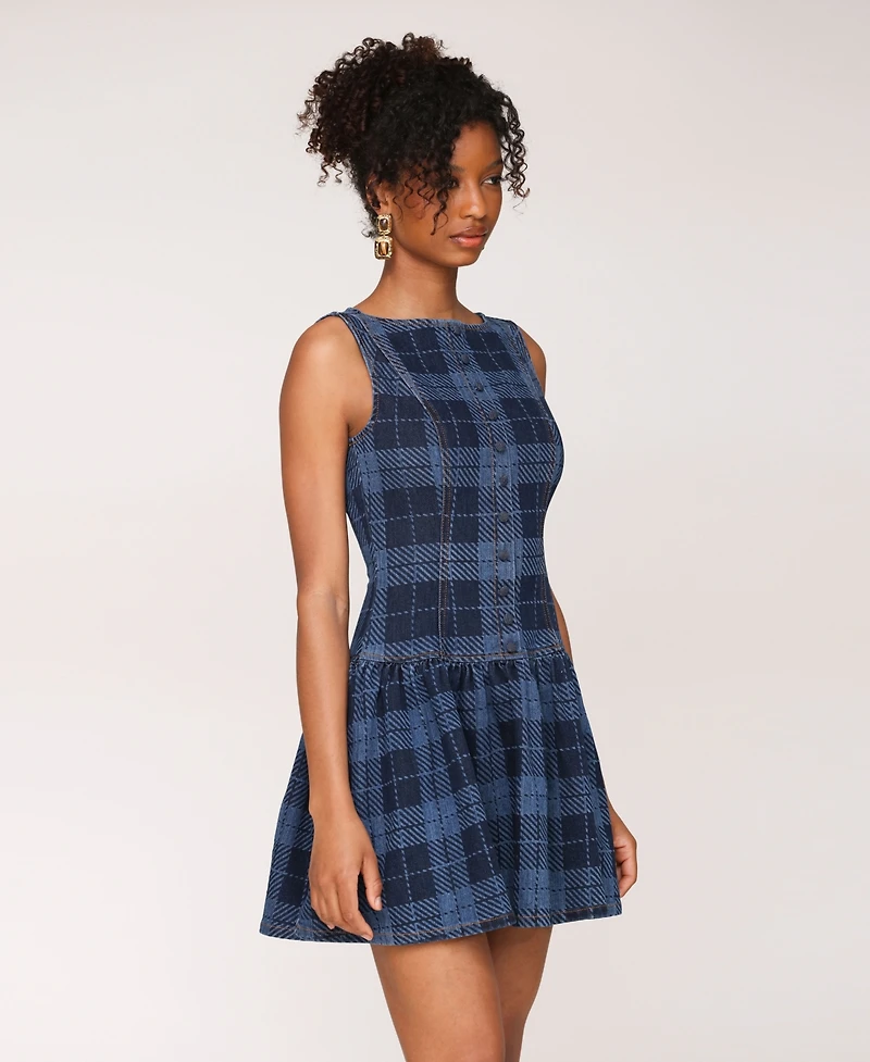 Avec Les Filles Women's Drop Waist Boat Neck Mini Dress