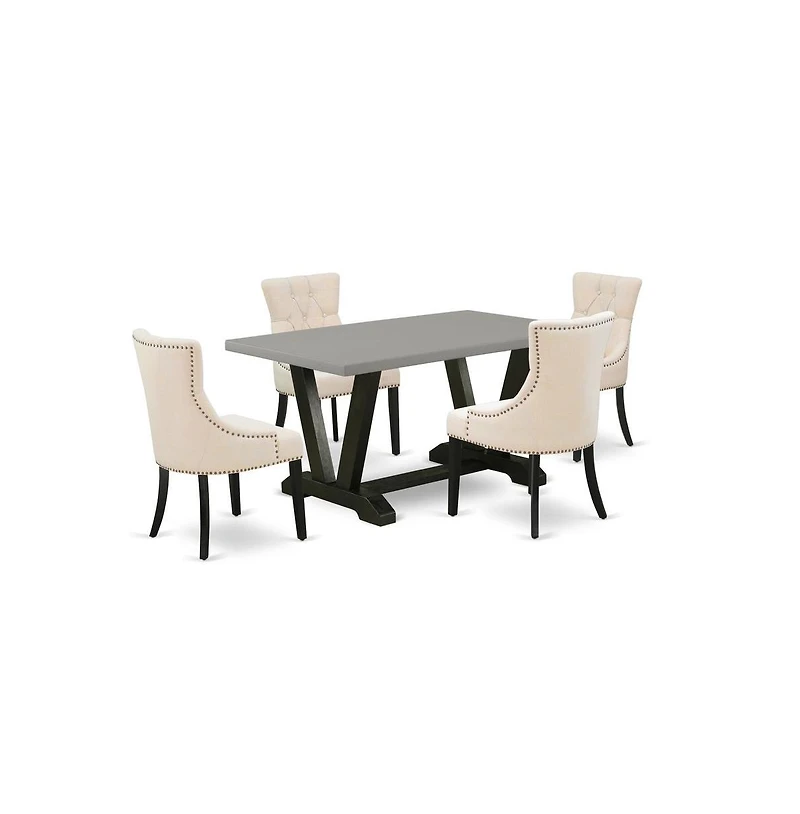 East West Furniture 5-Pc Dinette Set - 4 Upholstered Dining Chairs and 1 Modern Rectangular Cement Breakfast Table with Button Tufted Chair Back