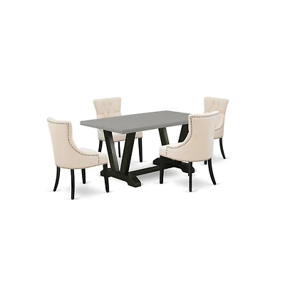 East West Furniture 5-Pc Dinette Set - 4 Upholstered Dining Chairs and 1 Modern Rectangular Cement Breakfast Table with Button Tufted Chair Back