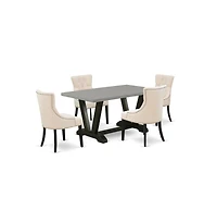 East West Furniture 5-Pc Dinette Set - 4 Upholstered Dining Chairs and 1 Modern Rectangular Cement Breakfast Table with Button Tufted Chair Back