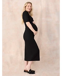 Motherhood Maternity Women's Mock Neck 3/4 Sleeve Ribbed Maxi Dress
