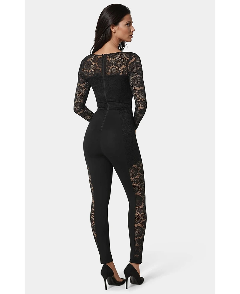Bebe Women's Lace Combo Cat Suit
