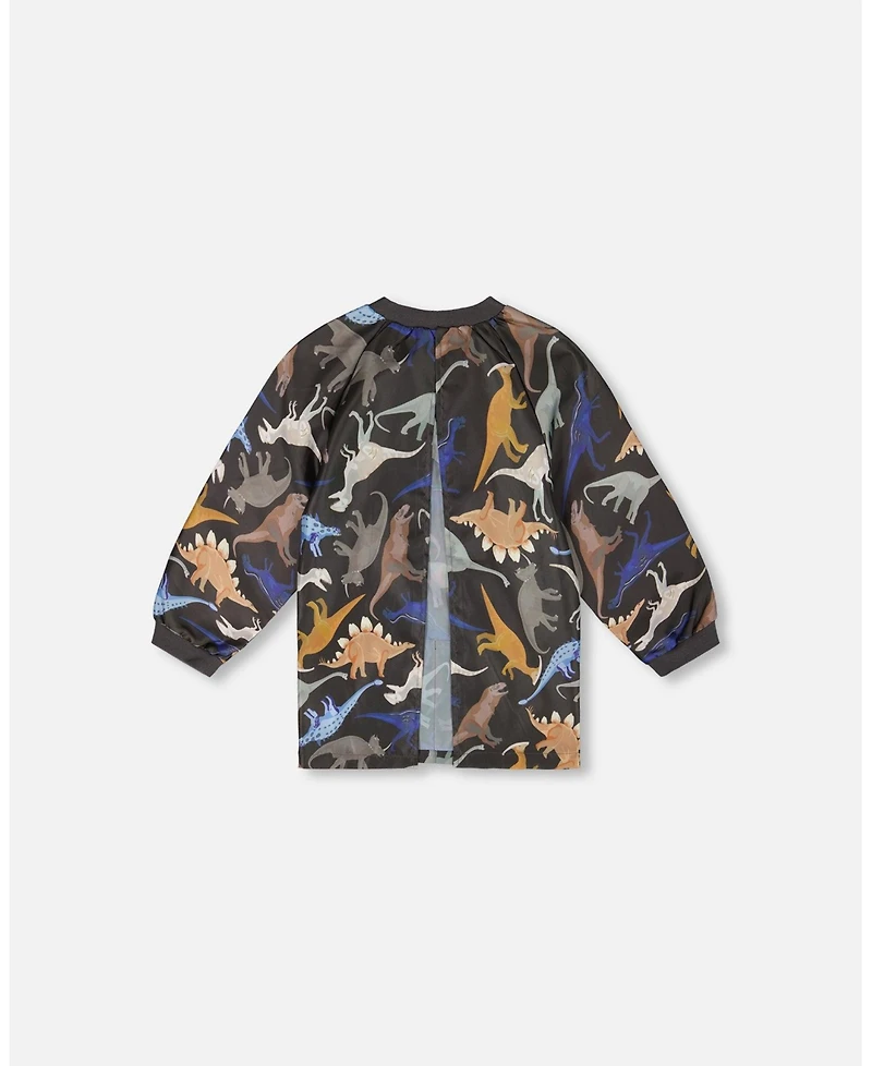 Deux par Deux Boy School Apron Black Dinosaur Print - Toddler|Child