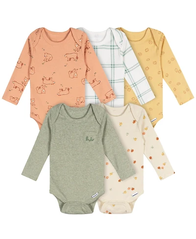 Gerber Baby Neutral 5-Pack Long Sleeve Bodysuits, Green Heather, 0-3 Months