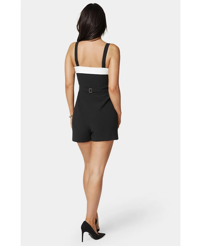 Bebe Woven Twill Button Down Bustier Romper