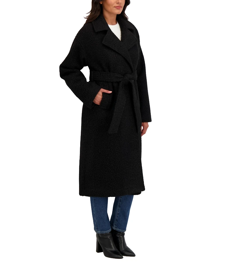 Sebby Collection Women's Long Belted Boucle Wrap Coat