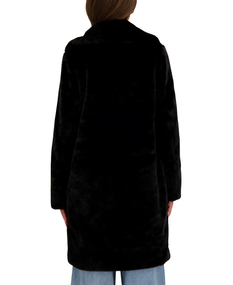 Sebby Collection Women's Faux Fur Notch Collar 3/4 Coat