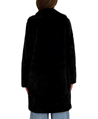 Sebby Collection Women's Faux Fur Notch Collar 3/4 Coat