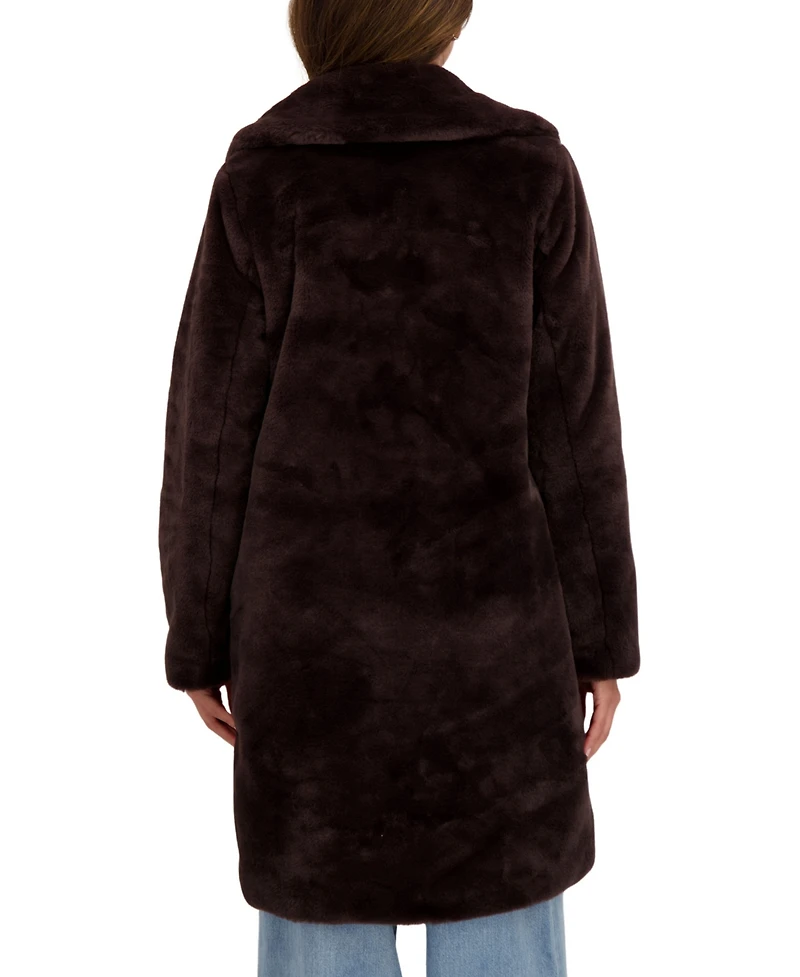 Sebby Collection Women's Faux Fur Notch Collar 3/4 Coat