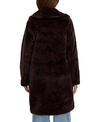 Sebby Collection Women's Faux Fur Notch Collar 3/4 Coat