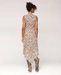 Avec Les Filles Women's Printed Jersey Sleeveless Turtle Neck Midi Dress
