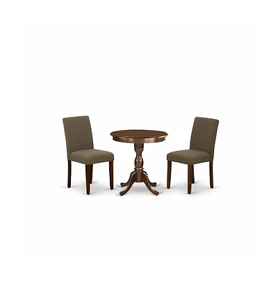 East West Furniture 3-Pc Dinette Set - 2 Upholstered Dining Chairs and 1 Dining Table (Mahogany Finish)
