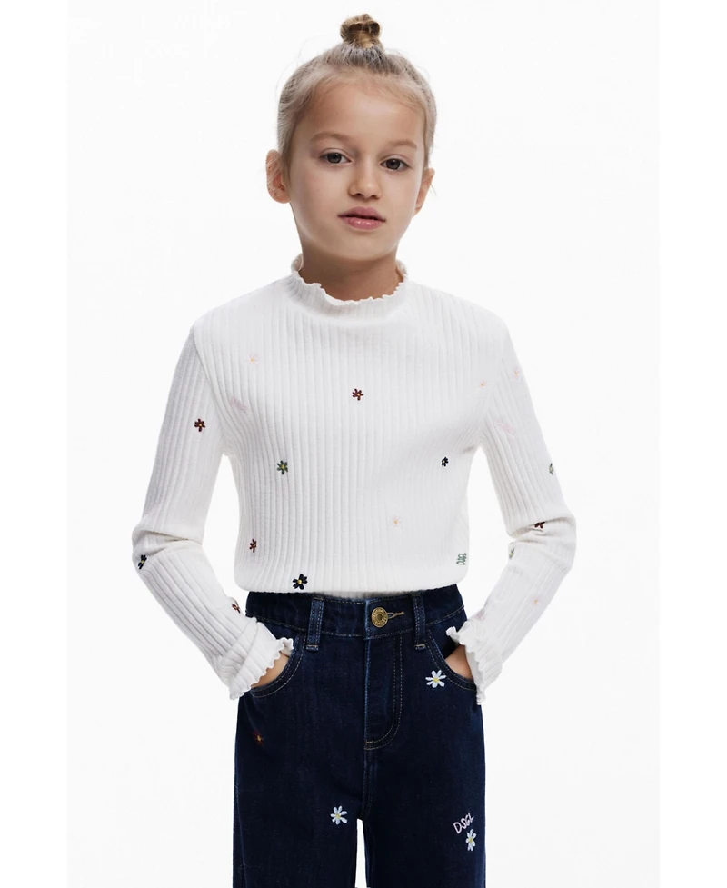 Desigual Girls Girls's Ribbed T-shirt with embroidery
