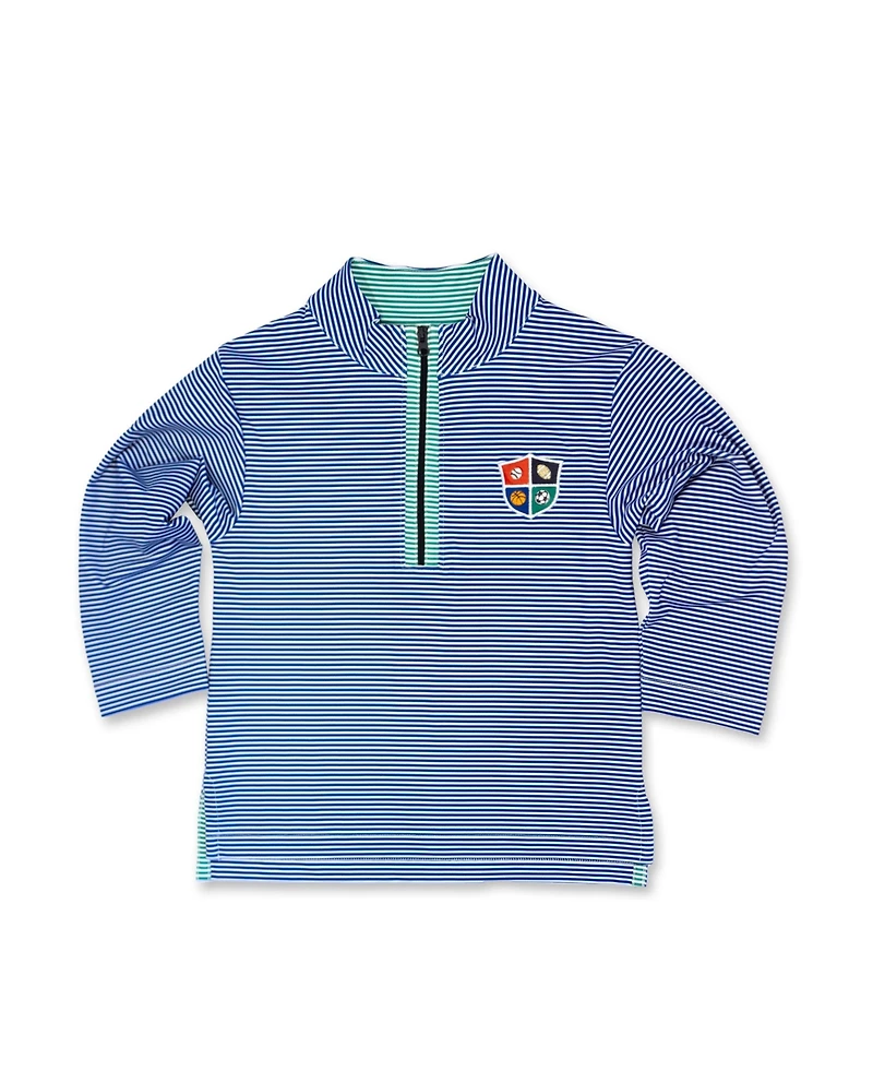 Florence Eiseman Stripe Performance Knit Half Zip With Sports Crest