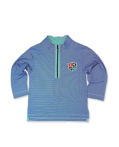 Florence Eiseman Stripe Performance Knit Half Zip With Sports Crest