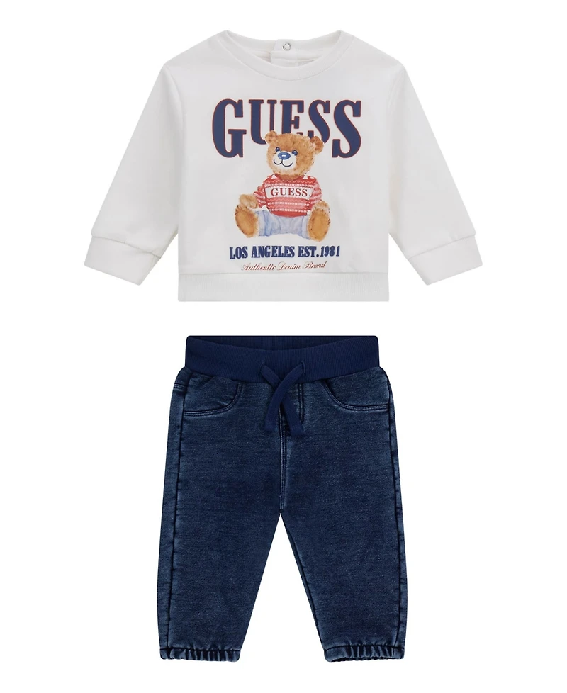 Guess Baby Boys 2-Piece Active Top and Knit Denim Pant Set