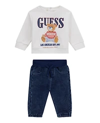 Guess Baby Boys 2-Piece Active Top and Knit Denim Pant Set