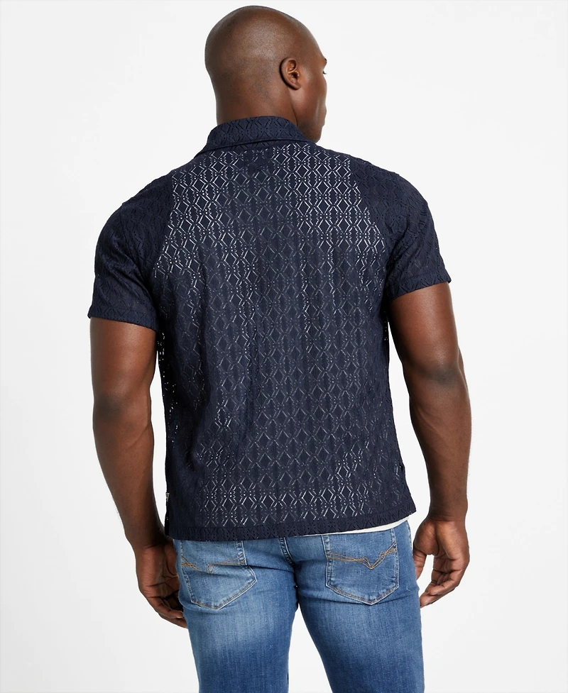 Guess Men's Reeves Woven Short Sleeve Button-Up Shirt