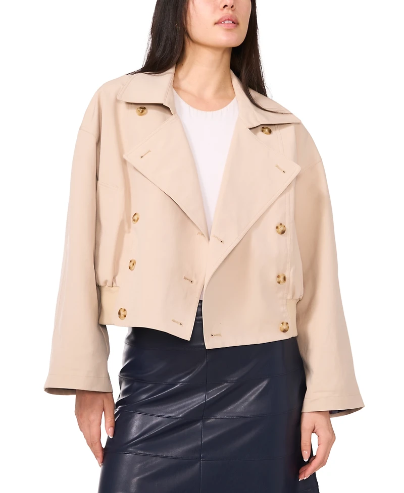 1.state Women's Cropped Smocked Waist Trench Coat