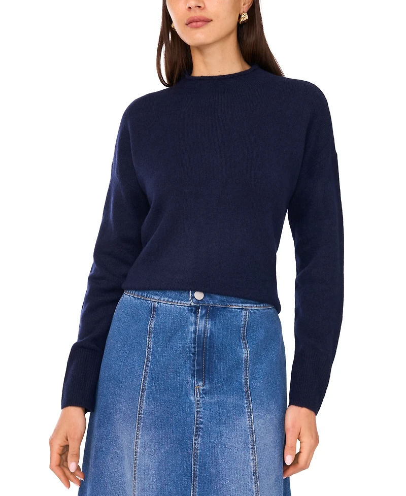 1.state Women's Long Sleeve Mock Neck Rolled Hem Sweater