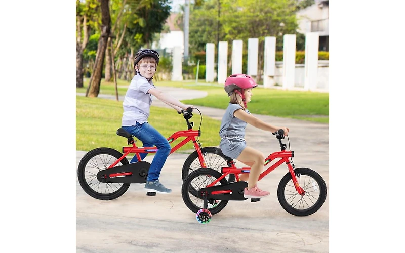 16 Inch Kids Bike with Led Lights, Adjustable Carbon Steel Frame for Ages 4-7