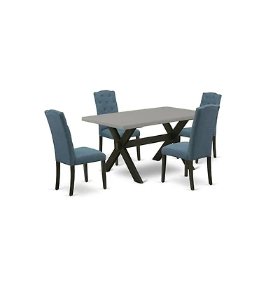 East West Furniture 5-Pc Kitchen Dining Room Set - 4 Dining Padded Chairs and 1 Modern Cement Kitchen Table Top with Button Tufted Chair Back