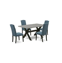 East West Furniture 5-Pc Kitchen Dining Room Set - 4 Dining Padded Chairs and 1 Modern Cement Kitchen Table Top with Button Tufted Chair Back