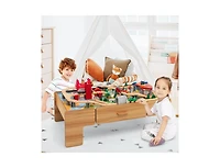 Kids Double-Sided Wooden Train Table Playset with Storage Drawer
