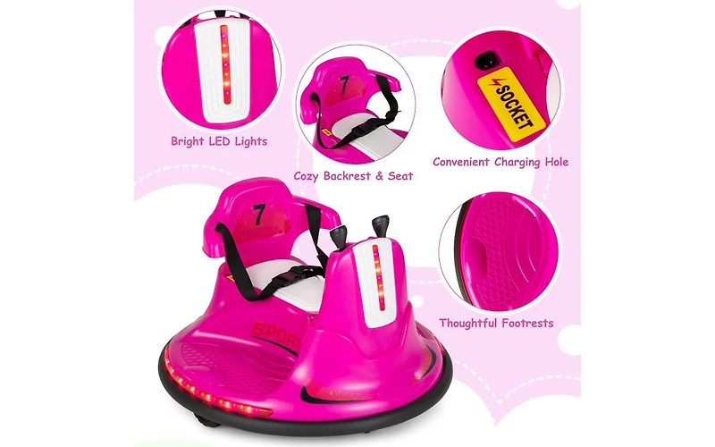 12V Kids Ride-On Bumper Car with Remote Control, Lights, and Music - Pink