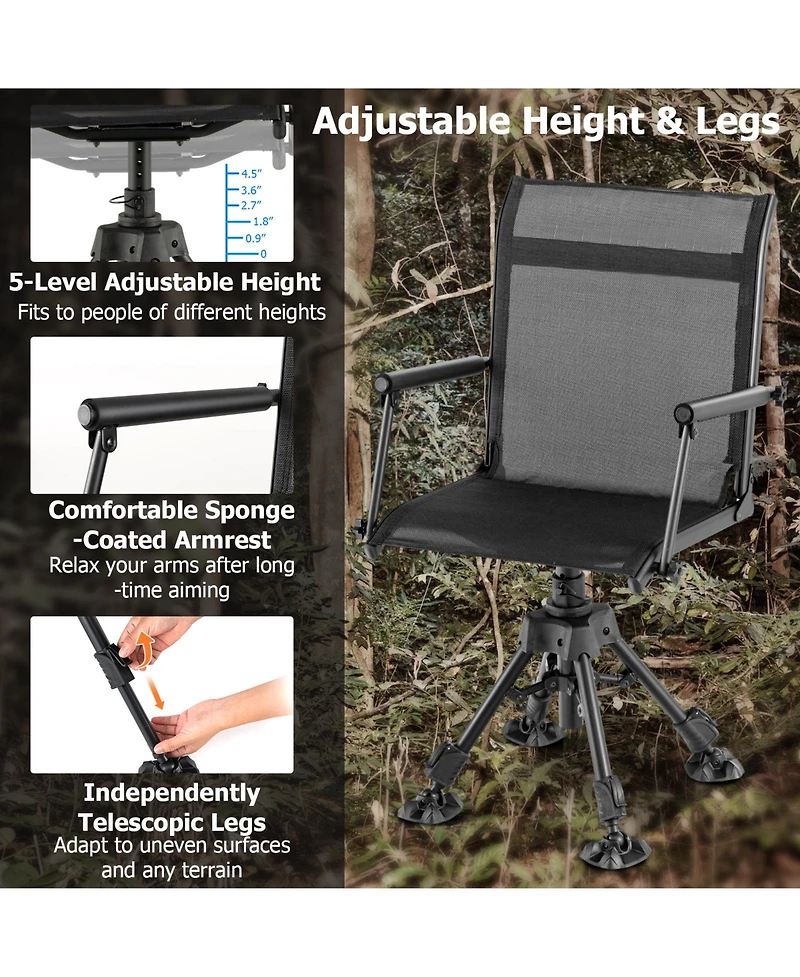Folding Swivel Patio Chair with 4 Adjustable Legs