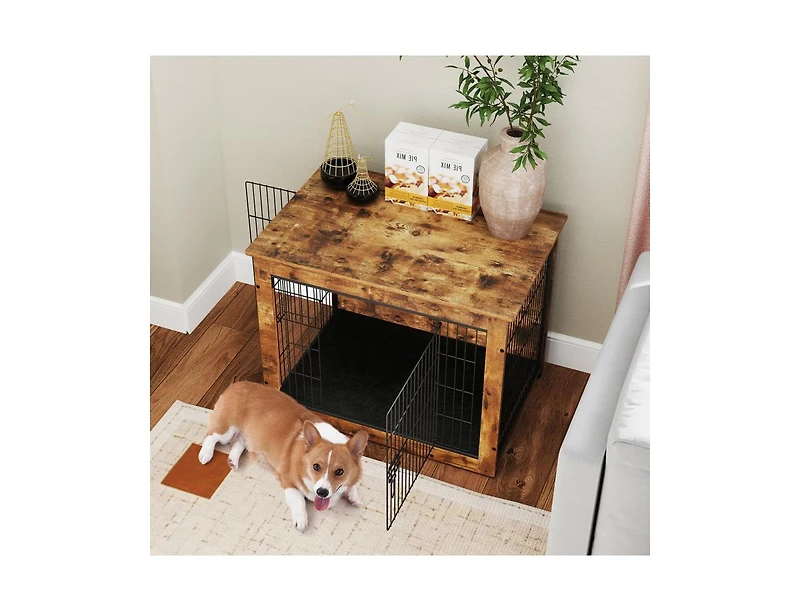 Dog Crate Furniture with Cushion and Double Doors for Small/Medium Dogs
