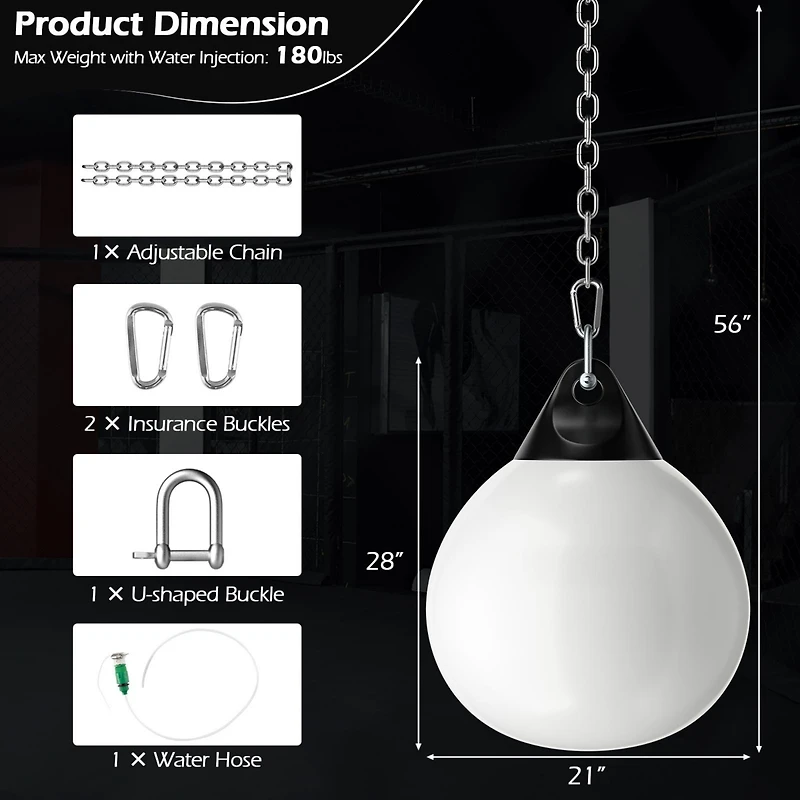 21 Inch Water Punching Bag with Adjustable Metal Chain - White