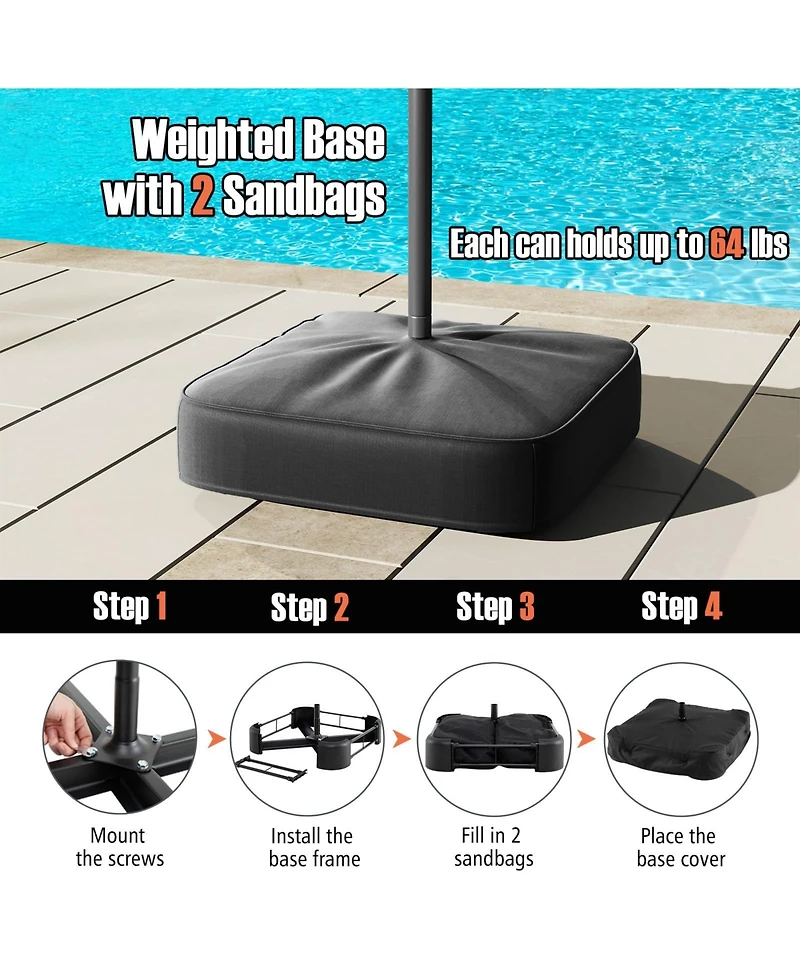 13 Feet Double-Sided Patio Twin Table Umbrella with Crank Handle