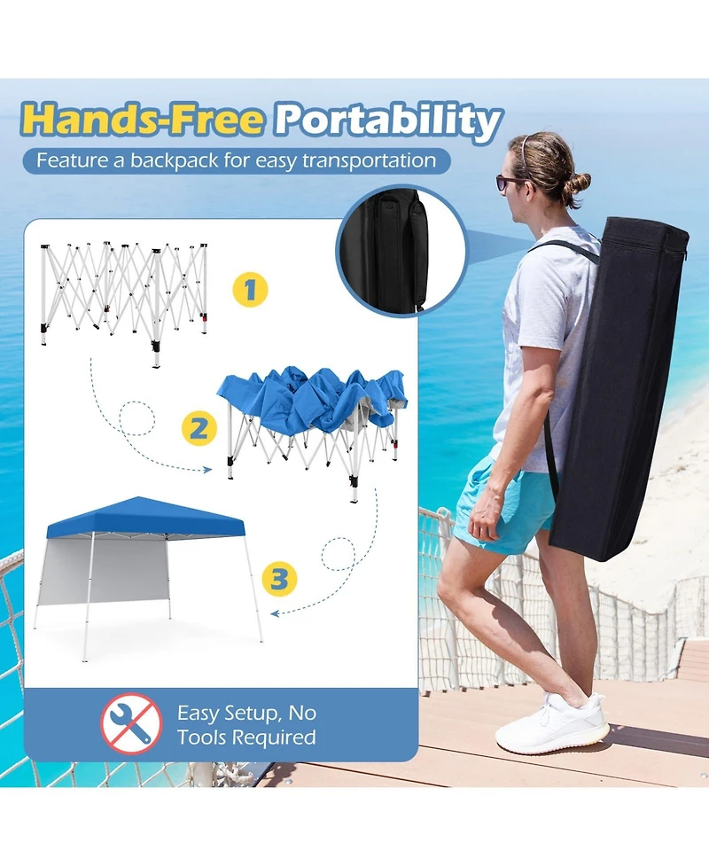 8 X 8 Feet Pop up Canopy Tent with 1 Sidewall and Portable Backpack