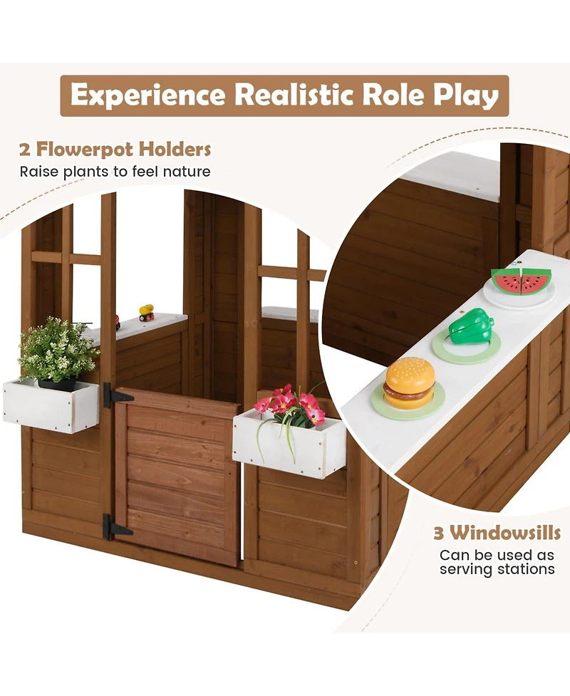 Outdoor Playhouse with Serving Stations and Door for 2+ Years Old