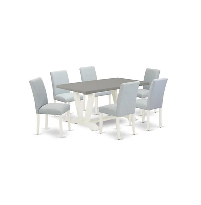 East West Furniture 7-Piece Dinette Set Includes 6 Dining Chairs with Upholstered Seat and High Back and a Rectangular Dinner Table