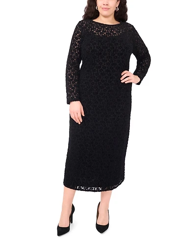 Vince Camuto Plus Long Sleeve Mesh Midi Dress