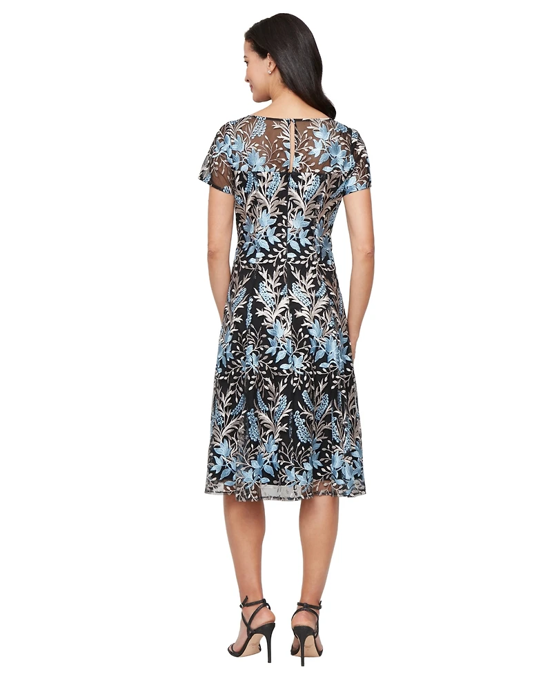 Sl Fashions Women's Short Sleeves Embroidered Midi Dress