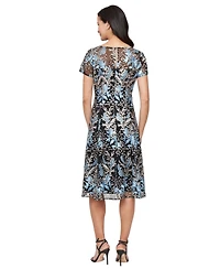 Sl Fashions Women's Short Sleeves Embroidered Midi Dress