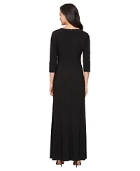 Sl Fashions Women's Embroidered Illusion Inset Sleeves Dress