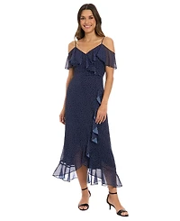 London Times Petite Cold Shoulder V-Neck Maxi Dress