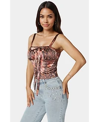 Bebe Women's Tie Front Ruched Bust Satin Corset