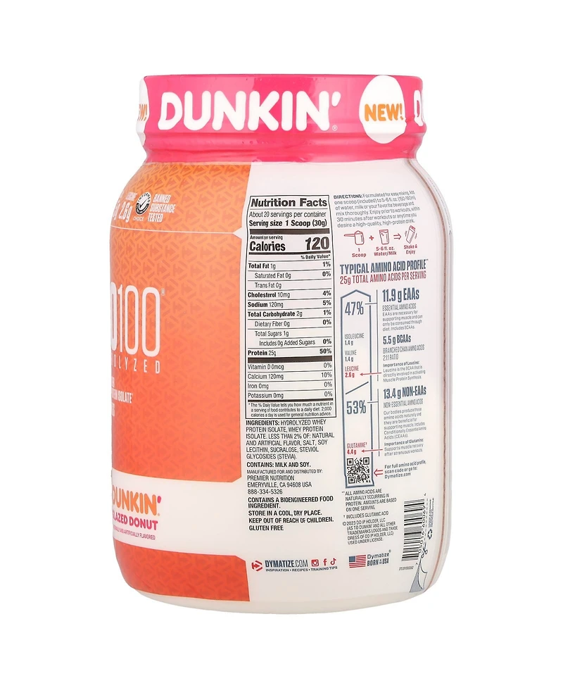 Dymatize ISO100 Hydrolyzed 100% Whey Protein Isolate Dunkin Glazed Donut