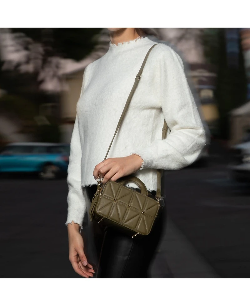 Susu Olive Green Small Crossbody Bag Pebble Leather Mini Purse with Top Handle and Adjustable Strap for Women
