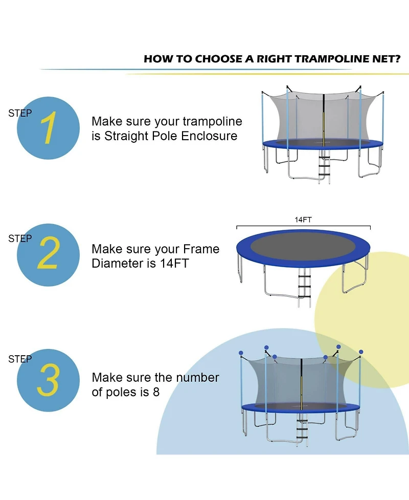 14 Feet Replacement Weather-Resistant Trampoline Safety Enclosure Net