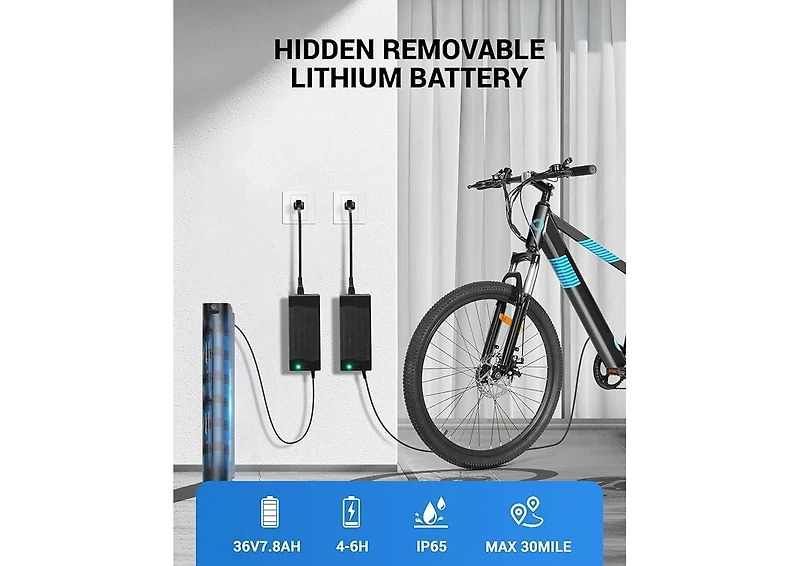 Multijoy Electric Bike for Adults,36V Built-in Invisible Removable Battery,350W Brushless Motor(Peak 450W) Mountain Bike,26" Tires, 7-Speed