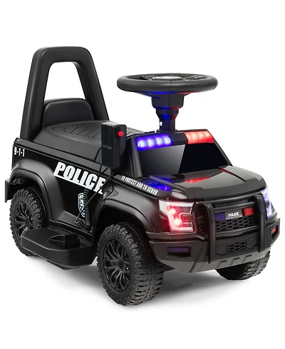6V Kids Ride-On Police Car with Real Megaphone and Siren Flashing Lights - Black
