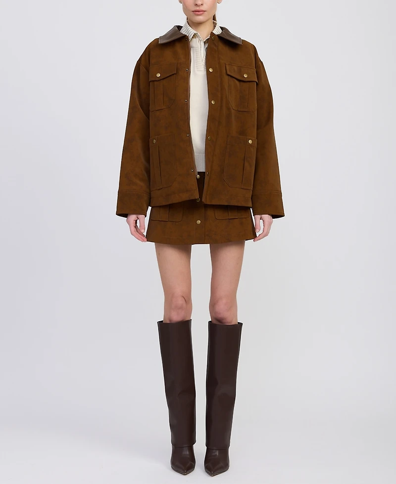 En Saison Women's Eloise Long Sleeve Faux Suede Chore Jacket