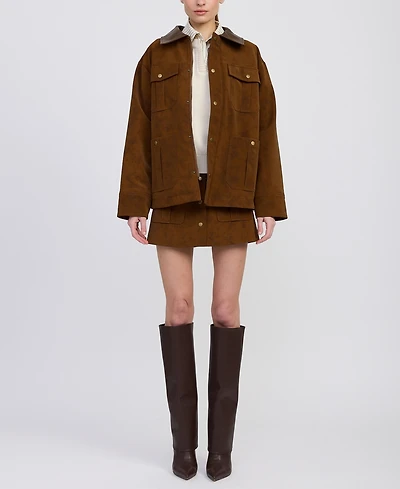 En Saison Women's Eloise Long Sleeve Faux Suede Chore Jacket