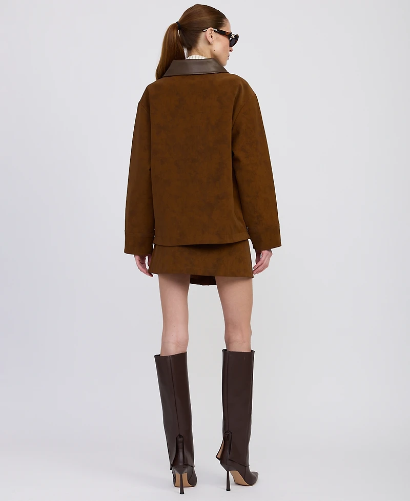 En Saison Women's Eloise Long Sleeve Faux Suede Chore Jacket